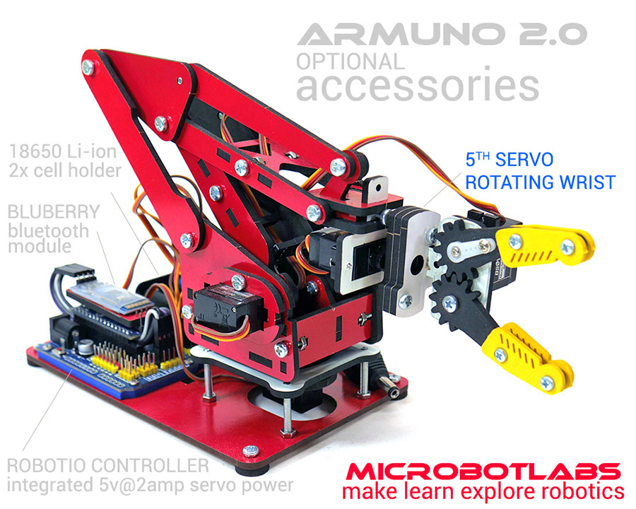 ArmUno 2.0 Robotic Arm Kit Optional Accessories Chart