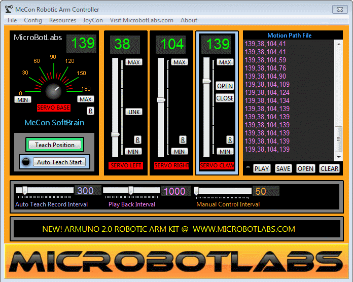 MeCon Robotic Arm Servo Control Software